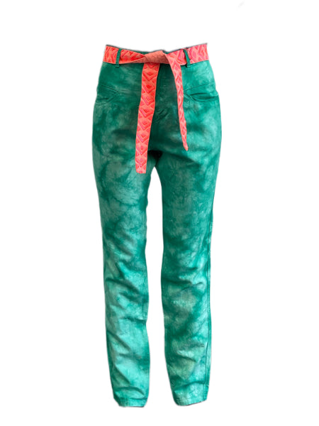 Maison Scotch Women's Green Straight Leg Tie Dye Pants #884 NWT