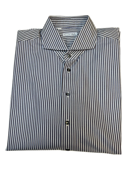 EMANUEL EMAFFEIS Men's White Blue Striped Long Sleeve Dress Shirt Sz 17X43 NWOT
