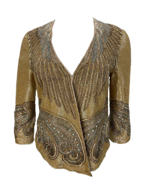 HAUTE HIPPIE Women's Gold V-Neck Jacket #9045 NWT