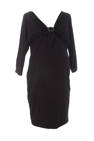 9FASHION Maternity Women's Chantal Dress w/ Black Buckle, Small, Black