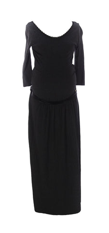 9FASHION Maternity Women's Cynthia Belted Maxi Dress, Small, Anthracite