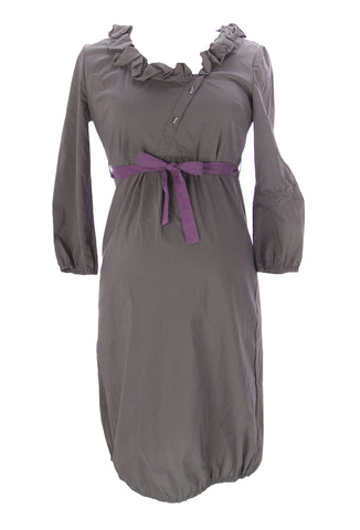 9FASHION Maternity Women's Moita Belted Collared Dress, Small, Graphite