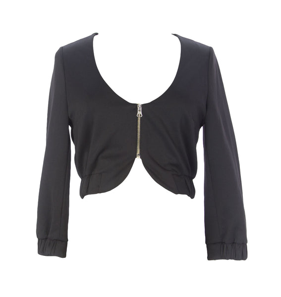 9FASHION Maternity Women's Rasty Bolero Satin Blazer, Small, Black