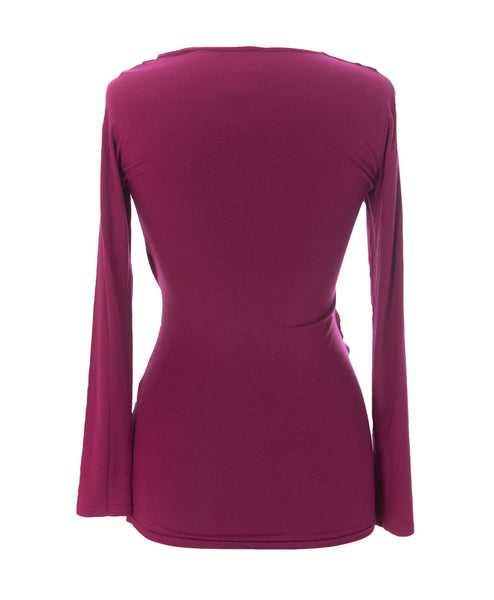 9FASHION Maternity Women's Riana II Sangria Pleat Blouse Sz S $75 NEW