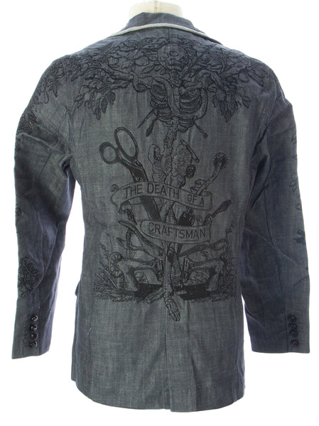 ARTFUL DODGER Men's Dark Grey Skeleton Denim Blazer AM83-B01 $198 NEW