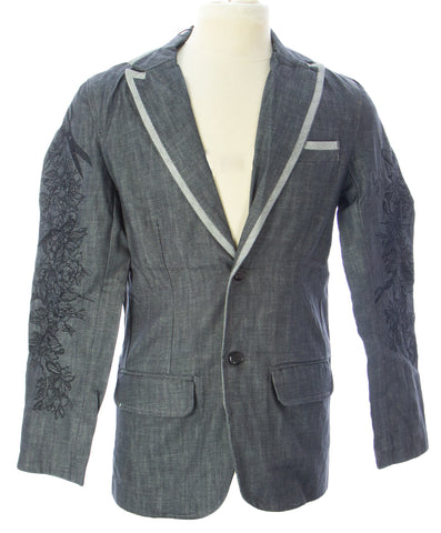 ARTFUL DODGER Men's Dark Grey Skeleton Denim Blazer AM83-B01 $198 NEW