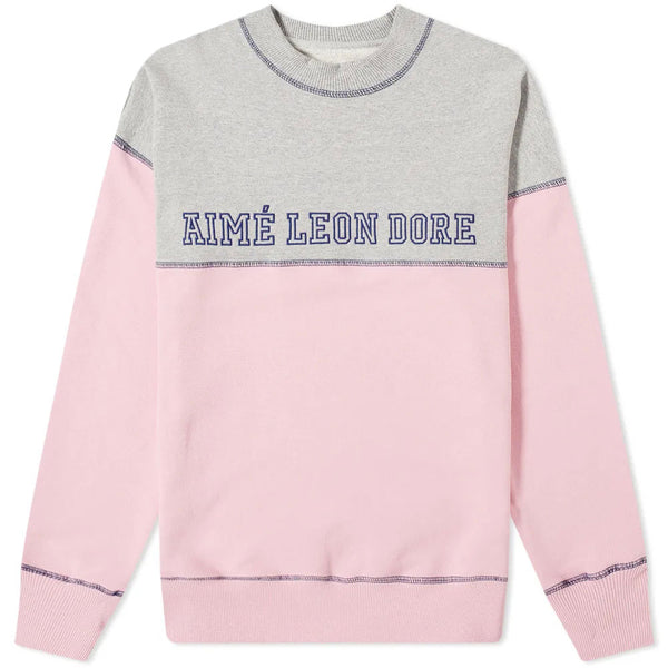 AIME LEON DORE Men's Pink 20oz Terry Cross Stitch Crewneck Hoodie NWT