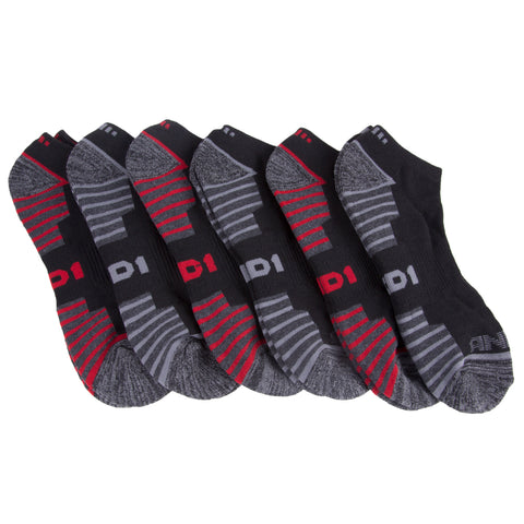 AND1 Men's 6 Pair Low Cut Socks, Black/Red, 10-13