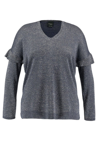 MARINA RINALDI Women's Dark Navy Acuti Shimmering Sweater Small $235 NWT
