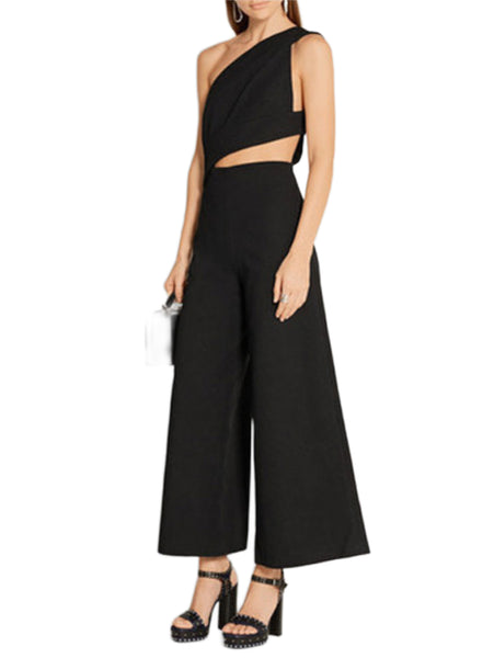 SOLACE London Women's Black Addison One Shoulder Crepe Jumpsuit Size US 4 NWT