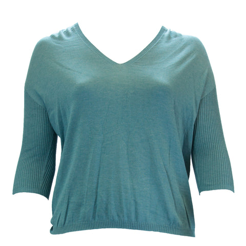 MARINA RINALDI Women's Turquoise Adorno 3/4 Sleeve Sweater Small $225 NWT