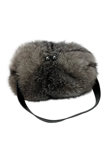 Max Mara Women's Grey Aida Fox Fur Kiss Lock Clutch Handbag NWT