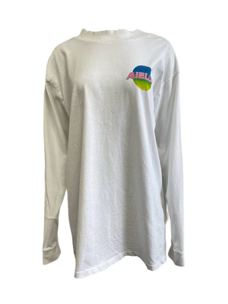 Aiello by Frankies Women's White Logo Long Sleeve Tee One Size NWT