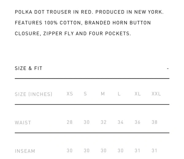 AIME LEON DORE Men's Mineral Red Polka Dot Trousers Size XS $350 NWT