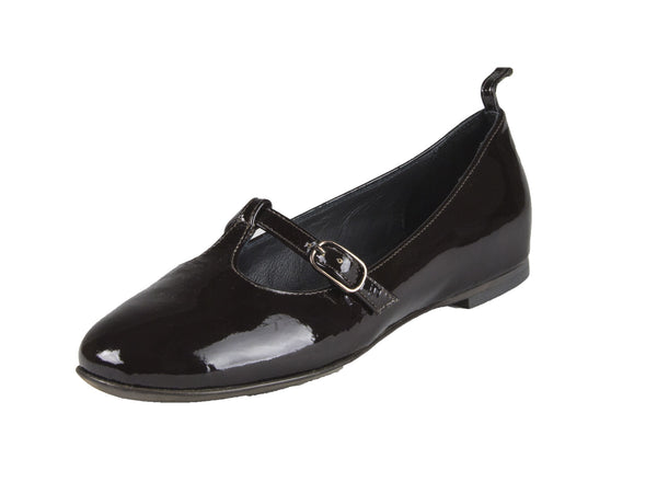 ALBERTO FERMANI Women's Brown Leather Bridge T-Strap Flats Floor Model