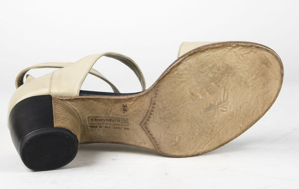 ALBERTO FERMANI Women's Beige Leather Isola Heeled Sandals Size 8.5 NWD