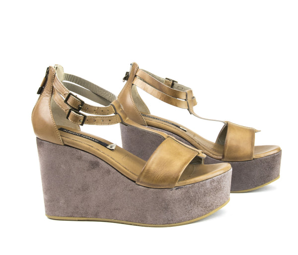 ALBERTO FERMANI Women's Toffy Sella Leather Vada Wedge Sandals Size 8.5 NWD