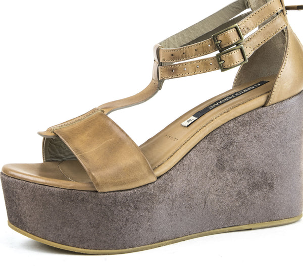 ALBERTO FERMANI Women's Toffy Sella Leather Vada Wedge Sandals Size 8.5 NWD
