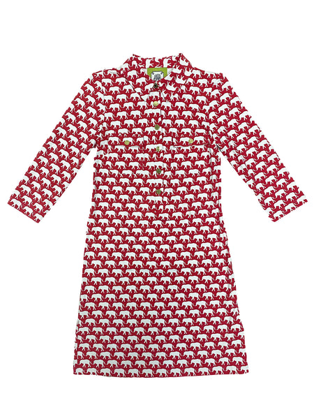 ELIZABETH MCKAY Women's Red Elephant Alexia Shirt Dress $255 NEW