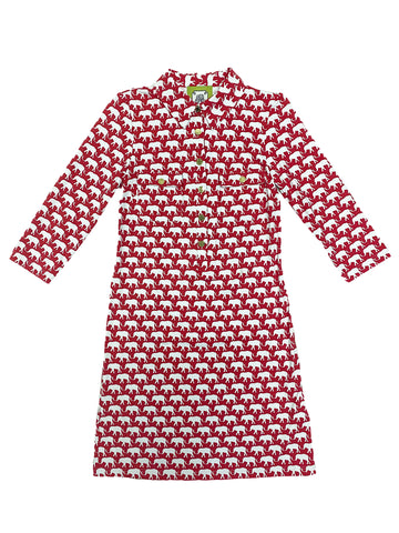 ELIZABETH MCKAY Women's Red Elephant Alexia Shirt Dress $255 NEW