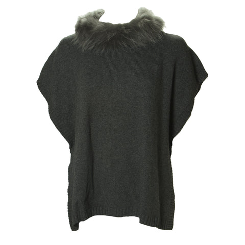 Marina Rinaldi Women's Alogena Raccoon Fur Collar Poncho, Grey