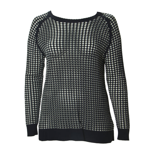 MARINA RINALDI Women's Navy Amare Holey Back Button Sweater $580 NWT