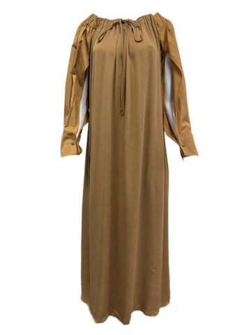 Max Mara Women's Tobacco Amico Split Sleeve Silk Maxi Dress Size 4 NWT