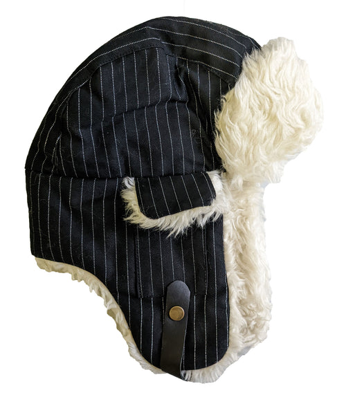 Appaman Toddler Boy's Black Pinstripe Morritz Trapper Hat Size 50 cm NWOT