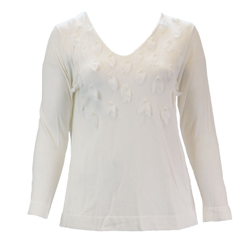 MARINA RINALDI Women's White Avorio Embellished Sweater $430 NWT
