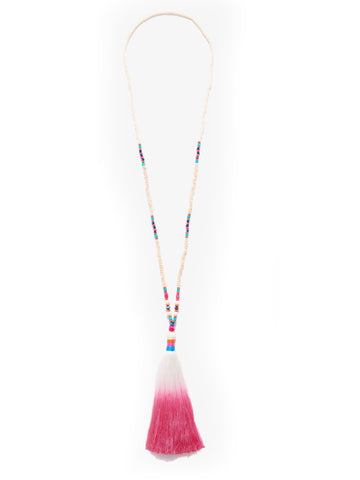 ROBERTA ROLLER RABBIT White/Pink Ayala Wood Bead Tassel Necklace $35 NEW