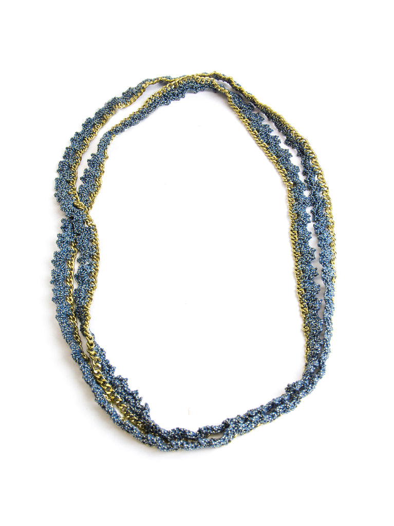 ROBERTA ROLLER RABBIT Women's Blue/Gold Ayala Drop Wrap Crochet Necklace $45 NEW