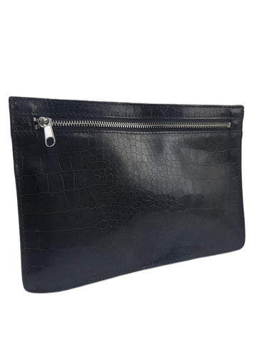 URGE Women's Black Leather Zip Closure Clutch Bag #BG1 One Size NWOT