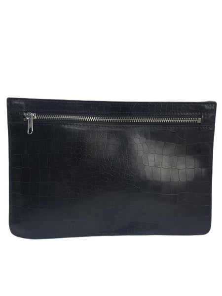 URGE Women's Black Leather Zip Closure Clutch Bag #BG1 One Size NWOT
