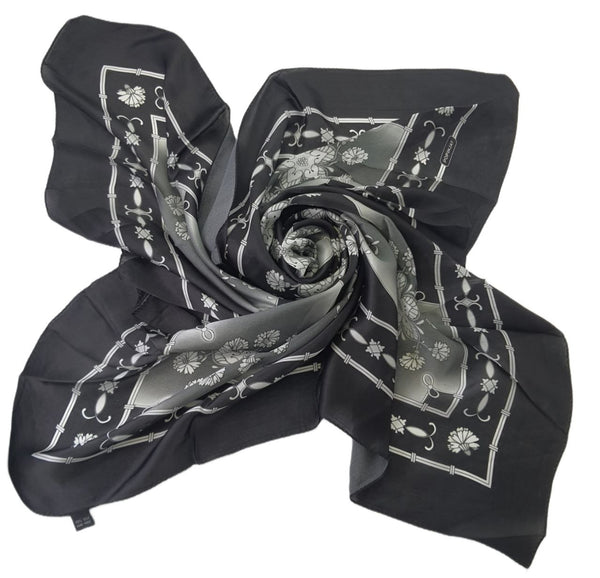 POPINJAY Women's Black Silk Handmade Scarf #BX1 44'x41' One Size NWT
