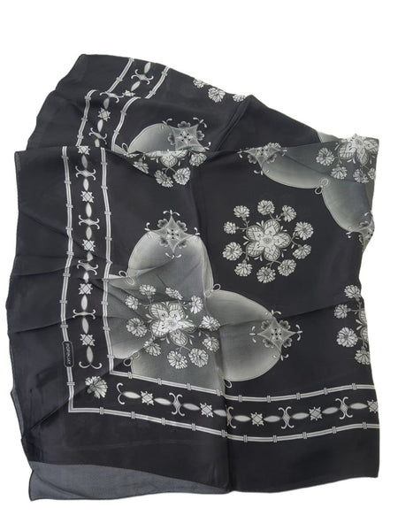 POPINJAY Women's Black Silk Handmade Scarf #BX1 44'x41' One Size NWT