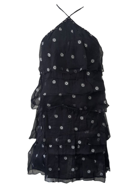 ST. ROCHE Women's Black Vasta Tiered Halter Short Silk Dress #SU1613 NWT