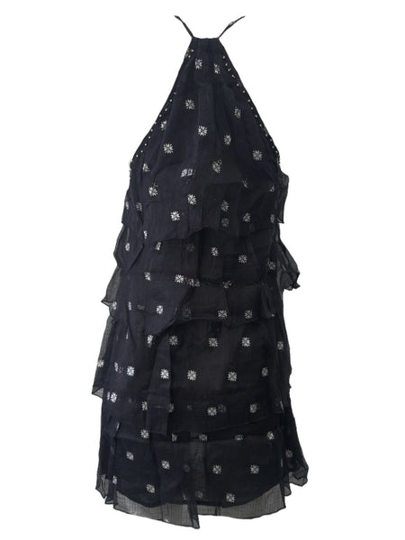 ST. ROCHE Women's Black Vasta Tiered Halter Short Silk Dress #SU1613 NWT