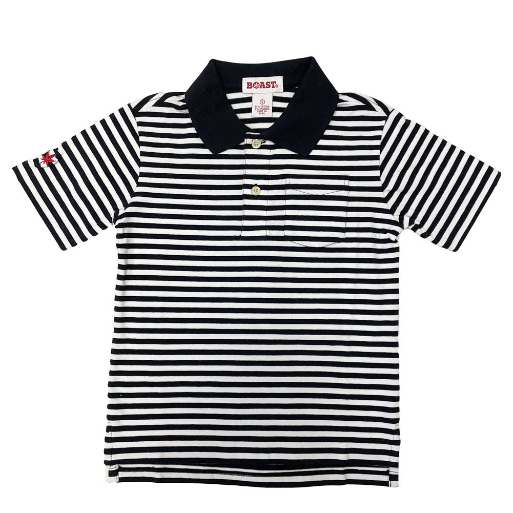 BOAST Boy's Navy Striped Jersey Pocket Polo Shirt $50 NEW