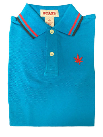 BOAST Boy's Bright Blue Tipped Pique Polo Shirt $44 NEW