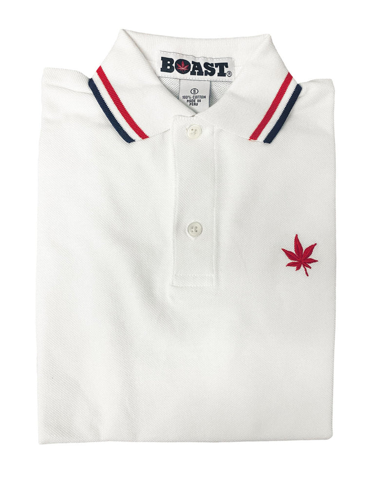 BOAST Boy's White/Red/Navy Tipped Pique Polo Shirt $44 NEW
