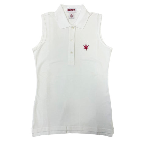 BOAST Women's White/Pink Leaf Sleeveless Pique Polo Top $65 NEW