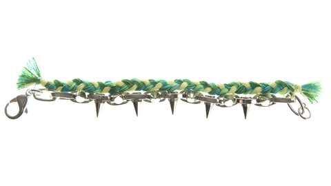 JOOMI LIM Punk Carnival Green Braided Cotton Bracelet w/ Rhodium Spikes $296 NEW
