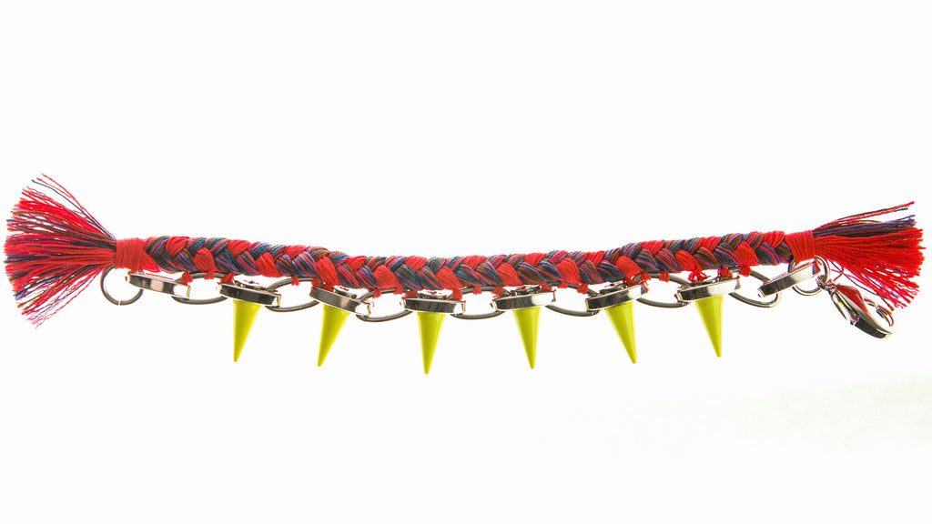 JOOMI LIM Punk Carnival Neon Melon Braided Cotton Bracelet w/ Yellow Spikes $296