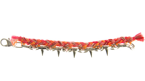 JOOMI LIM Punk Carnival Pink & Red Braided Cotton Bracelet w/ Spikes $296 NEW