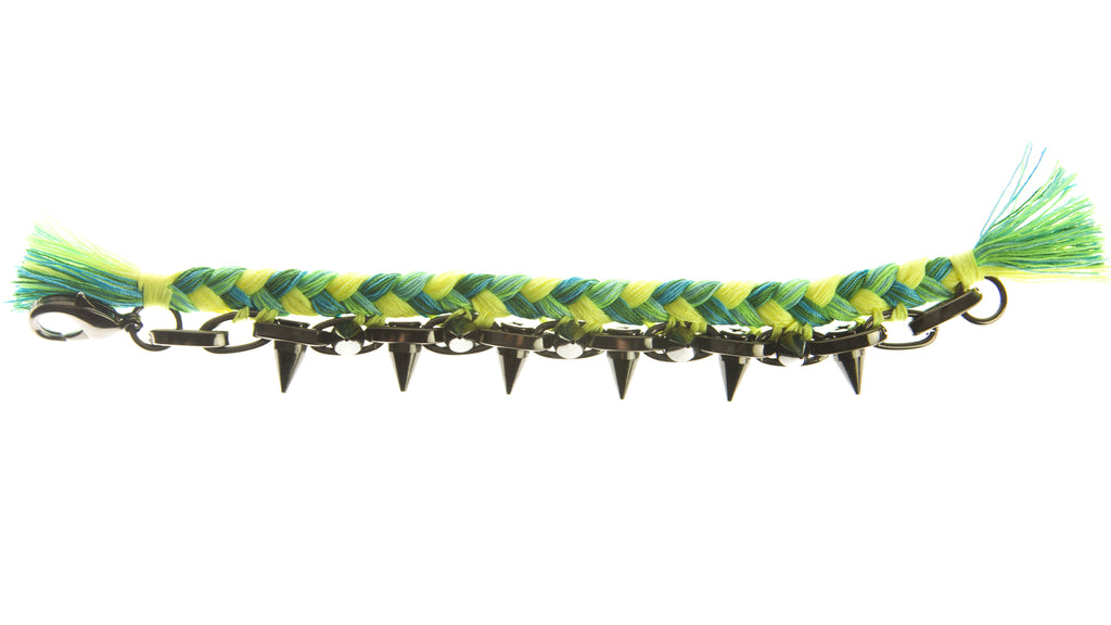 JOOMI LIM Punk Carnival Green Braided Cotton Bracelet w/ Hematite Spikes $296