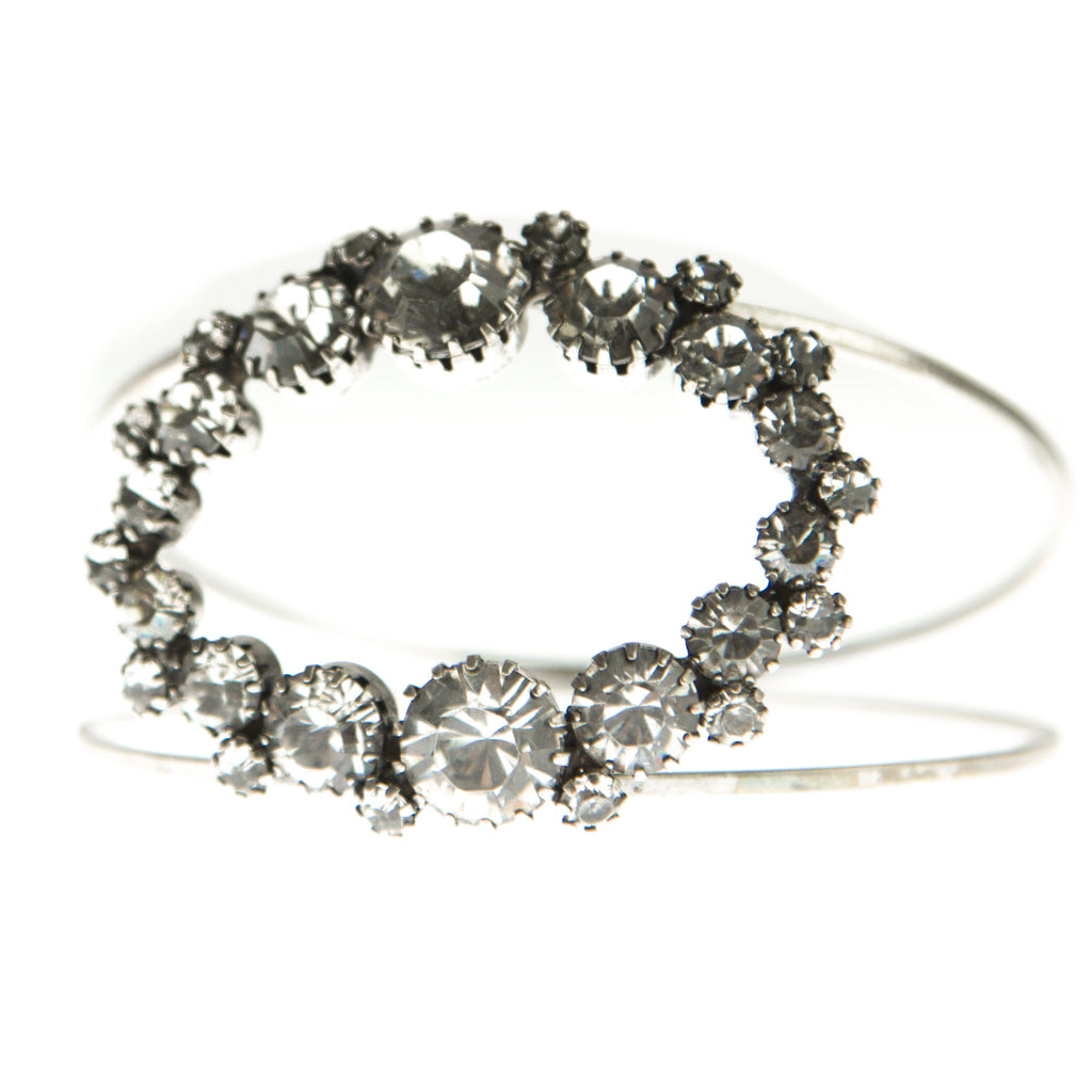 JOOMI LIM White Double Band Oval Crystal Bangle Bracelet $265 NEW