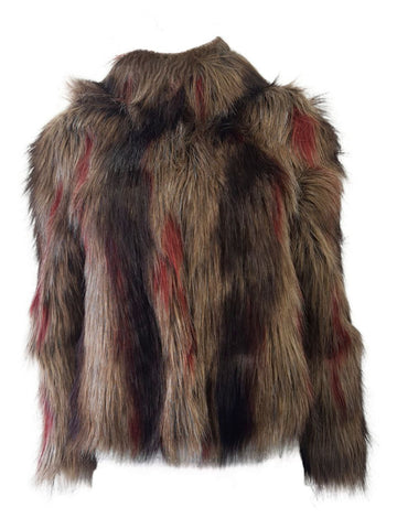 UNREAL FUR Women's Brown Vegan Fur High Collar Delish Jacket #8900115 Small NWT