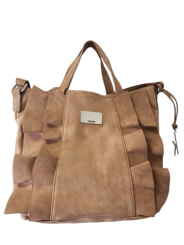 KENSIE Women's Brown Vegan Leather Laced Crossbody Bag #Ken318SAD NWT