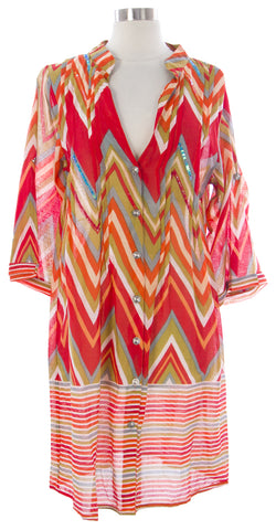 NAILA Women's Orange Multi Chevron Beach Shirt BAIA $130 NEW
