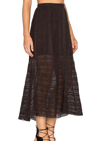 LOVESHACKFANCY Women's Washed Black Bali Midi Skirt $275 NWT